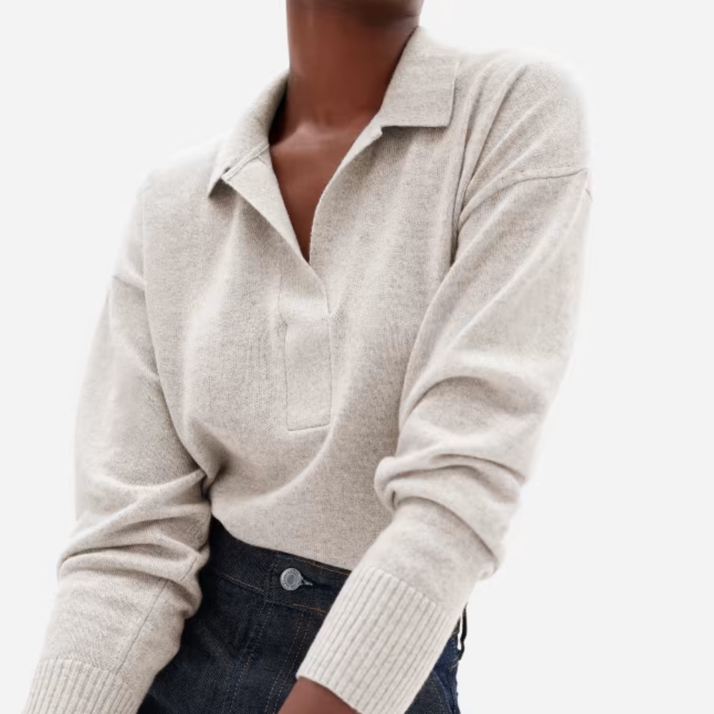 Everlane Cashmere Polo in Oatmeal, Size Small